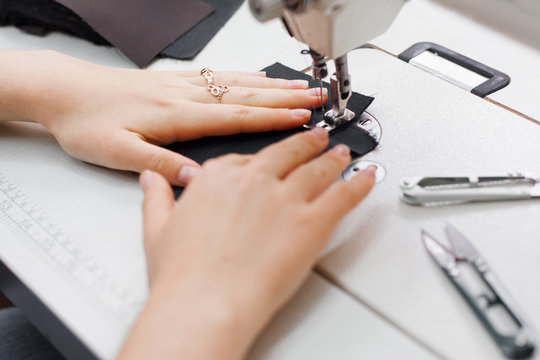 Seamstress Sewing Machine Tailor Needlework Garment Equipment Clothes Workshop Concept