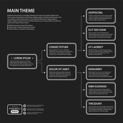 Corporate presentation template on dark background. Black and white colors. Useful for advertising, presentations and web design. - 129262813