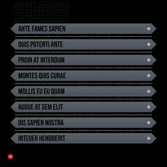 Obraz premium Futuristic corporate menu/list template on black background. Useful for presentations, advertising or web design.