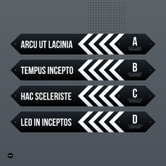 Futuristic corporate menu/list template on gray background. Useful for presentations, advertising or web design.