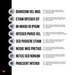 Futuristic corporate menu/list template on white background. Useful for presentations, advertising or web design.