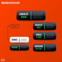 Corporate business organization chart template on bright orange background. Useful for presentations and advertising.