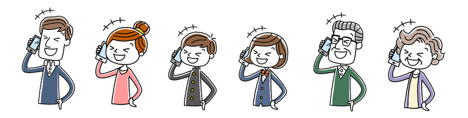 電話：家族、3世代、笑う
