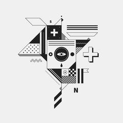 Abstract monochrome creature on white background. Style of cubism and constructivism. Useful for prints and posters. - 129264633