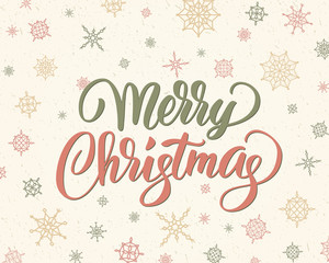 Naklejka na ściany i meble Merry christmas brush lettering against background with snowflake