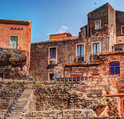 Beautiful view of colorful facades of old houses in Italy. Architectural background.