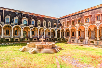 Cloister of the Benedictine Monastery of San Nicolo l'Arena in Catania, Sicily, Italy, - a jewel of...