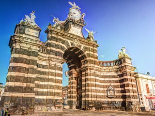 The arch Giuseppe Garibaldi built to honor the Spanish King Ferdinand I, Catania, Sicily. Triumphal...