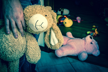 Pedophile with cuddly toy trying to steal child