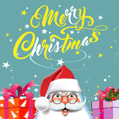 Merry Christmas text card Happy Santa Vector
