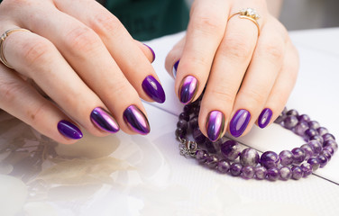 Fototapeta premium Natural nails, gel polish. Perfect clean manicure with zero cuticle. Nail art design for the fashion style.