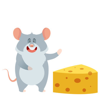 Grey Mouse and a Piece of Cheese