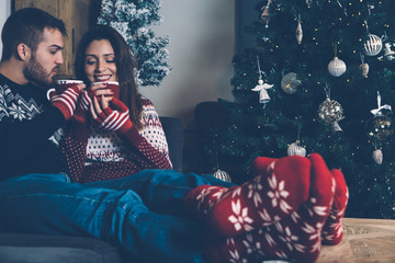 Young couple celebrating Christmas