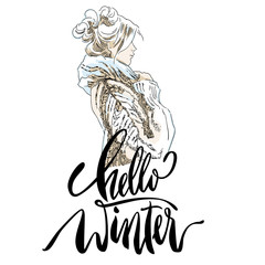 Fototapeta na wymiar Hello Winter lettering illustration.
