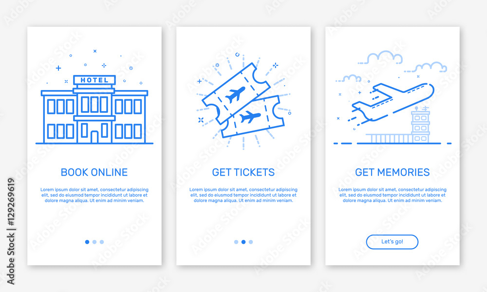 Aufkleber vector illustration of onboarding app screens and web concept book hotel online for mobile apps in f