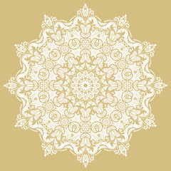 Oriental vector round white pattern with arabesques and floral elements. Traditional classic ornament. Vintage pattern with arabesques