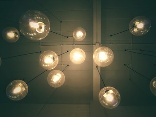 Vignette of vintage ceiling light bulb decorative in home