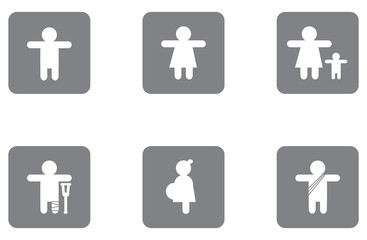 White icon on grey background about man woman child pregnant monk isolated vector