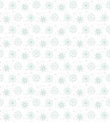 Light seamless blue pattern of many snowflakes on white backgrou