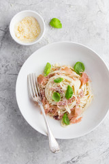 pasta carbonara with prosciutto and   parmesan cheese
