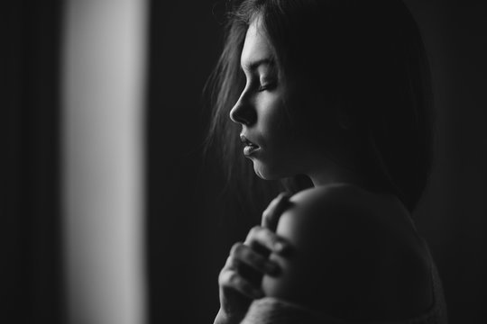 Portrait shot of girl. Black and white