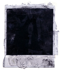 Grungy destroyed polaroid frame background. 80's instant film. 