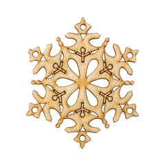 Christmas snowflake shape decoration made wood tree isolated on white