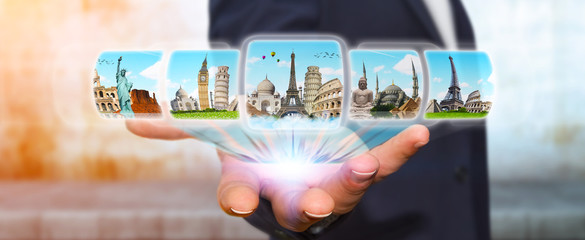 Businessman choosing his holidays on a digital screen