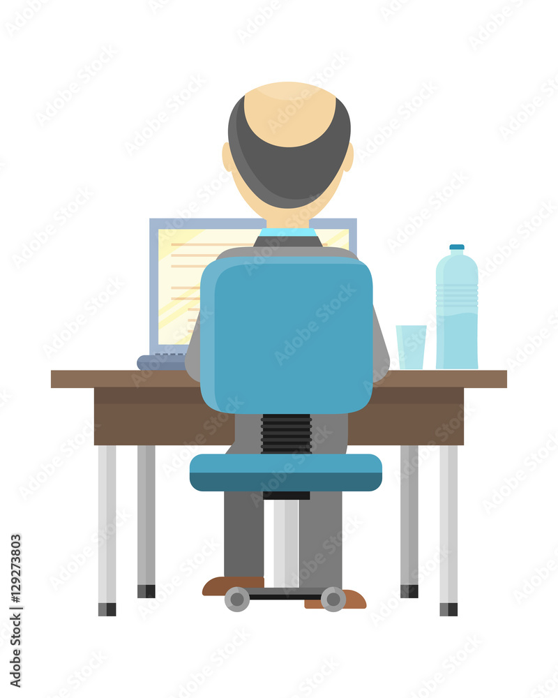 Poster man working on the computer