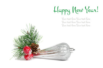 new year ornaments on white background with space for text