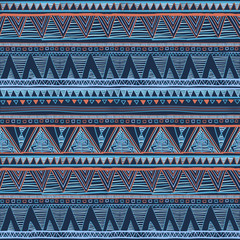 Ethnic boho seamless pattern. Tribal art, aztec print, border ornament. Background texture, wrapping, wallpaper. vector Ethnic seamless blue dark