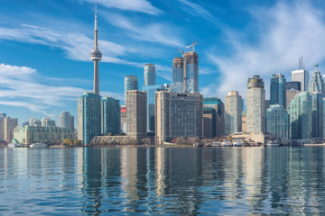 Skyline of Toronto with CN Tower over Ontario Lake, Canada
