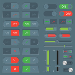 Set of colorful toggle switch icons. Switch buttons. On and Off