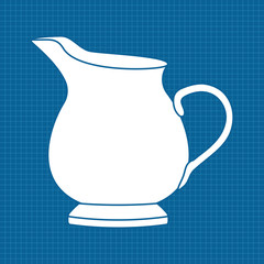 Milk jar. White outline icon on blueprint background