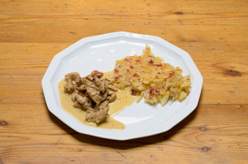 Plate with meat and potatoes