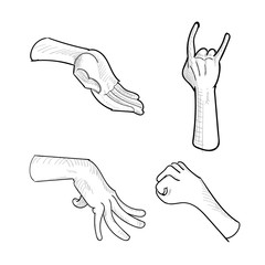Set of hand gestures on white background. Vector illustration