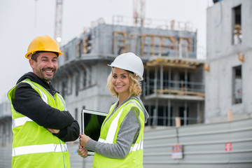 construction worker using digital tablet