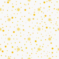 Falling gold snow pattern. Gold splash on white background. Winter snowfall hand drawn spray texture.