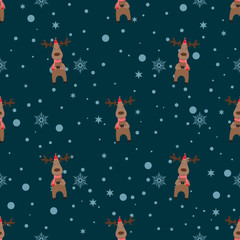 Fototapeta premium Pattern with deer and snowflakes around