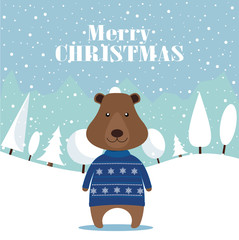Bear. Merry Christmas postcard.