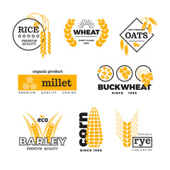 Organic wheat grain farming agriculture vector logo set