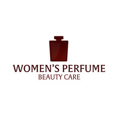 Logo Women's Perfume. Beauty care. Classic bottle of perfume. Liquid luxury fragrance aromatherapy. Vector illustration.