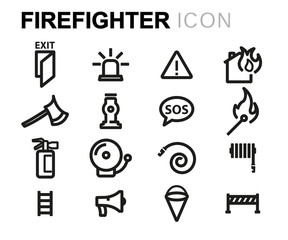 Vector line firefighter icons set