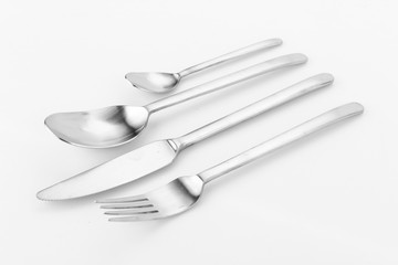 Cutlery set with Fork, Knife and Spoon on white background
