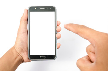 Male hand holding and Touch on black Smart phone