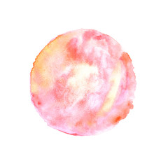 Watercolor background. Freehand painting. Pink circle. 