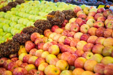 Variety of fruits in organic section