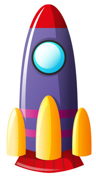 Purple toy rocket on white background