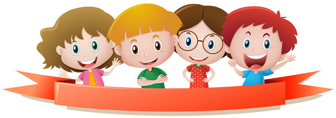 Label template with four kids smiling