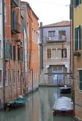 the narrow water canal in Venice